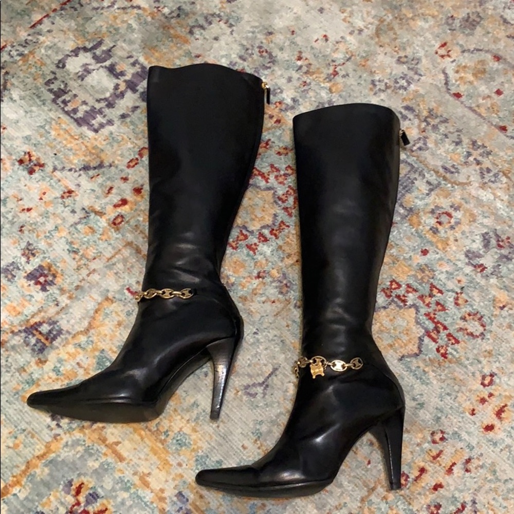 COPY - Celine black leather gold chain zip up boo…